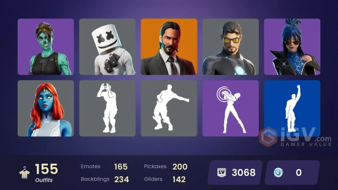 [PSN/PC/Xbox] 156 skins | John Wick | Peter Griffin | Take The Elf | Grind | Clutch | Zeus | Valeria | Poseidon | Mandalorian Warrior | 0 VB
