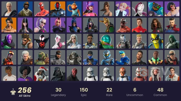 [PSN/PC/Xbox] 256 skins | Lara Croft | Reaper | Joltara | Spider-Man | Spider-Gwen | Geralt of Rivia | Peter Griffin | Aerial Assault Trooper | 