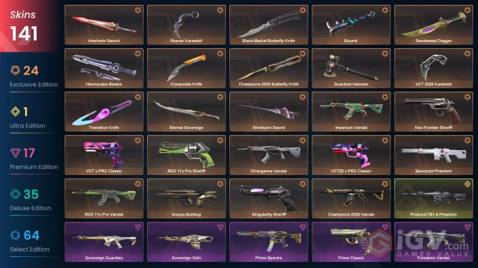 EU/TUR 80855 VP Champions 2025 Bundle Champions 2025 Vandal VCT 2025 Karambit Divergence Vandal Sovereign Phantom Prime Vandal Eternal Sovereign