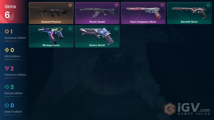 EU | VP 0 | LVL 76 | Ayakashi Phantom | Reaver Vandal | Gaia's Vengeance Ghost | Montage Frenzy | Byteshift Ghost | Solarex Sheriff | V0385