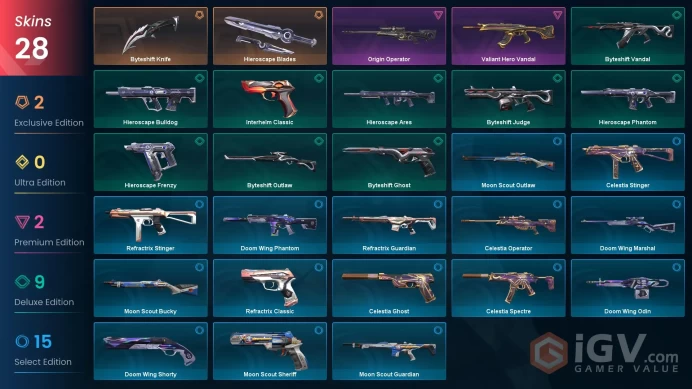 Eu-tr / 28 Skins (Valiant Hero Vandal , Herospace Phantom , Origin Operator)