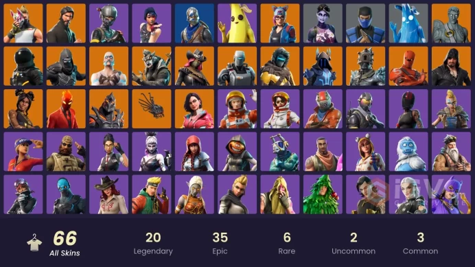66 skins | The Reaper | Elite Agent | Take The L | Floss | Blue Squire | Royale Knight | Reaper | Ride The Pony | Mako | Snowflake