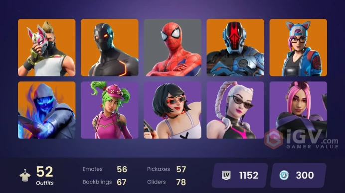 52 skins | Omega | Lynx | The Foundation | Catalyst | Snap | Ronin | The Imagined | Valor | Carbide | Zenith | Fusion | The Visitor | Drift