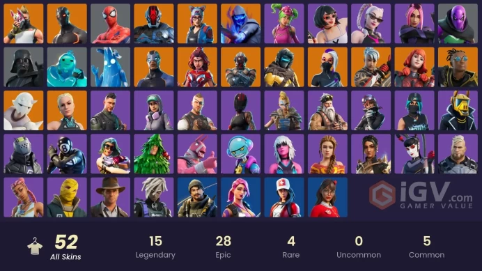 52 skins | Omega | Lynx | The Foundation | Catalyst | Snap | Ronin | The Imagined | Valor | Carbide | Zenith | Fusion | The Visitor | Drift