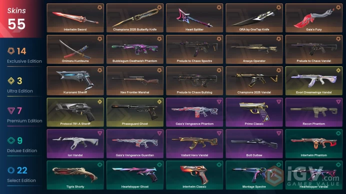 42 EU/TR Market&Plat MMR &Champions 2025 Sett-Onimaru Kunitsuna-ORA Knife-Gaia's Fury-Ion/Prelude/Evori/Valiant Vandal-Kuronami Sheriff