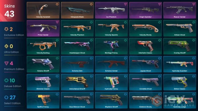 Eu-tr / 43 Skins (Reaver Vandal,Prime Vandal,Ion Phantom,Origin Operator)