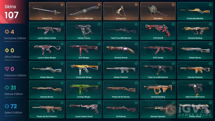 [ASIA] 107 Skins | 4 Knife | Full Acces | Artisan Foil / Task Force 809 / Knife Obsidiana / Lycan's Bane Vandal / Spitfire Operator|