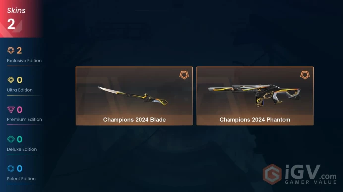 EU - LVL 8 - Unranked - 1 Knife - 2 Skins (~8,025 VP) Champions 2024 Blade, Champions 2024 Phantom