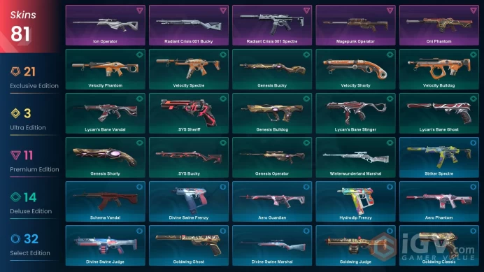 NA - LVL 95 - Unranked - 9 Knifes - 81 Skins (~84,655 VP) RGX 11z Pro Firefly, Champions 2022 Phantom, Prelude to Chaos Vandal, Arcane Sheriff, 