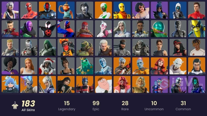 FA | 175 skins | Championship Aura | Heron Stance Hero | Era | Zeus | Mizuki | Snap | Nezumi | Optimus Prime | The Origin | The Ageless | Ronin 