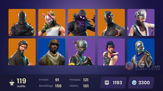 111 skins/full access/black knight/the reaper/paragon banner/take the l/blue squire/floss/carbide stage 5/fishstick worldcup