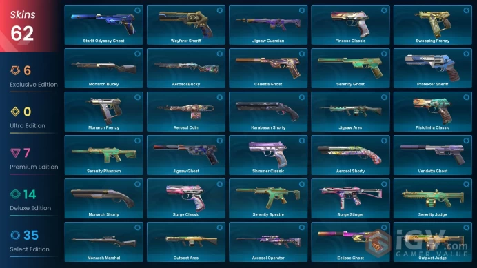 EU+62 skins+Total spent 22000 VP+Silver 1+Oni Claw+Yoru's Stylish Butterfly Comb+Sentinels of Light Vandal+Reaver Karambit+Reaver Vandal 4.11