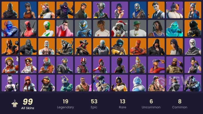 99 skins/full access/black knight/take the l/the reaper/dante/floss/elite agent/drift stage 5/playboi carty/royale knight/acdc