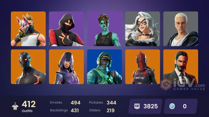 410 skins/full access/ikonik/glow/andre/renee/world cup/andre/scenario/world warrior/major lazer/reflex/