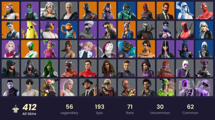 410 skins/full access/ikonik/glow/andre/renee/world cup/andre/scenario/world warrior/major lazer/reflex/
