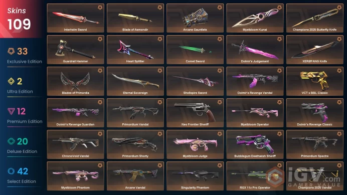 EU-Turkey 109 Skins > Arcane Vandal Champions 2025 Vandal Mystbloom Kunai XERØFANG Knife Dolmir's Revenge Vandal Primordium Vandal  99050161