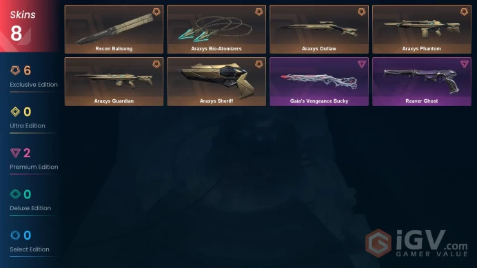 EU Level 18 8 Skins 9 Agents Reaver Ghost Reaver Ghost Recon Balisong Reaver Ghost Araxys Bio-Atomizers Araxys Sher...