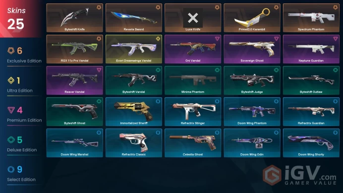 EU Level 92 25 Skins 27 Agents Evori Dreamwings Vandal RGX 11z Pro Vandal Prime//2.0 Karambit Oni Vandal Sovereign Gh...