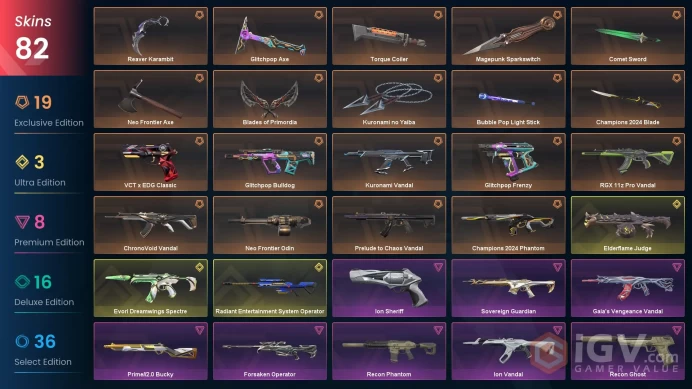 AP/MYS 75015 VP Champions 2024 Bundle Champions 2024 Phantom Kuronami Vandal Recon Phantom Gaia's Vengeance Vandal ChronoVoid Vandal Ion Vandal 