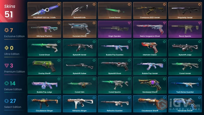 EU [ 51 TOP SKINS + 3 KNIFE ] VALORANT GO! Vol. 1 Knife + Champions 2023 Vandal + Glitchpop Phantom + Singularity Vandal / full acces
