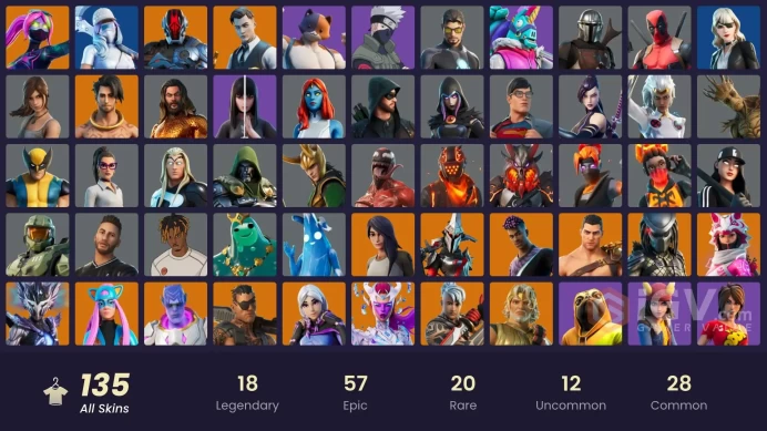 PC/PSN/Xbox/Nintendo 135 skins Leviathan Axe | VI | Lara Croft | Tart Tycoon | Naruto Uzumaki | Lina Scorch | Andromeda | The Cube Queen | 50 VB