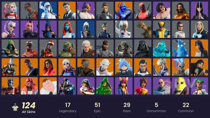 PC/PSN/Xbox/Nintendo 125 skins | Travis Scott | Leviathan Axe | Vivi Chroma | Gold Midas | Gold Brutus | Trilogy | Valeria | Malik | Eternal Kni