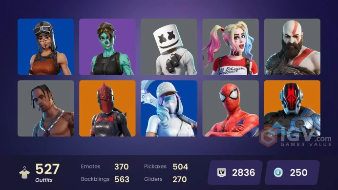[ALL PLATFORMS]-527 Skin-504 Pickaxes-Travis Scott-Kratos+Leviathan Axe-Astro Jack-Chun-Li-Midsummer Midas-