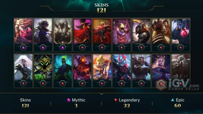 NA EMAIL CHANGEABLE 110 CHAMPIONS 121 SKINS 130 MYTHIC ESSENCE PRESTIGE: VOLIBEAR SENNA AATROX 