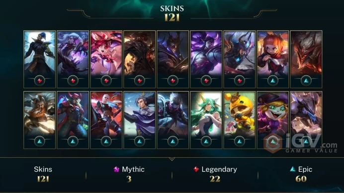 NA EMAIL CHANGEABLE 110 CHAMPIONS 121 SKINS 130 MYTHIC ESSENCE PRESTIGE: VOLIBEAR SENNA AATROX 