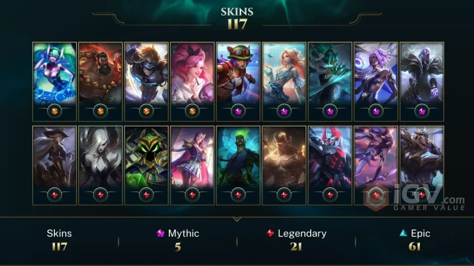 NA EMAIL CHANGEABLE 87 CHAMPIONS 117 SKINS 4 ULTIMATE 5 MYTHIC PRESTIGE: SENNA SERAPHINE 