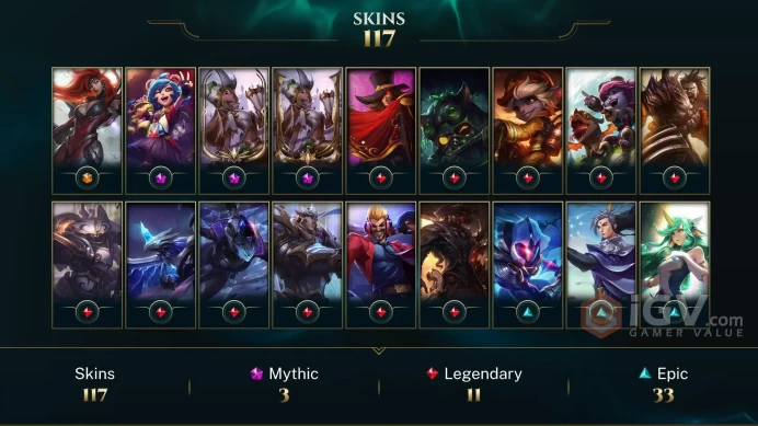 EUW EMAIL CHANGEABLE 70 CHAMPIONS 117 SKINS Gun Goddess Miss Fortune Prestige Bewitching Miss Fortune2X 16.8k ORANGE ESS. LAST PLAY 2024