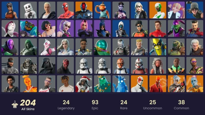 204 skins/fncs supreme/candy axe/reaper/dummy supreme/spider man/petter griffin/rare emotes/backlash