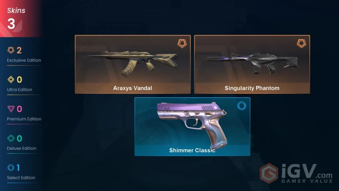 EU Full Access | 3 Skins Araxys Vandal + Singularity Phantom + Shimmer Classic | Silver 1 Last Rank
