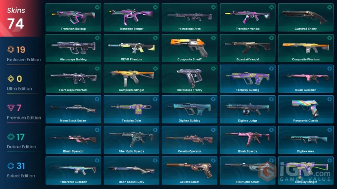 EU/TUR 67290 VP Ignite Fan VCT 2025 Karambit Recon Phantom Sovereign Ghost Prime Vandal Neo Frontier Axe VCT x NAVI Classic EX.O Vandal Neo Fron