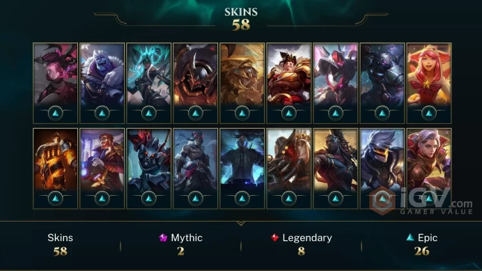 [TR] | 58 Skins | 12 Champs | Unranked (0% WR) | Level 260 | 1 Ultimate / 2 Mythic / 8 Legendary / 26 Epic | 0 RP | 0...