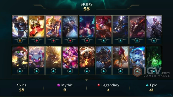 [NA] | 58 Skin | 92 Champ | Unranked | 180 RP | Email Access | 2025 Ready | 10819 BE | Honor 3 | Level 111