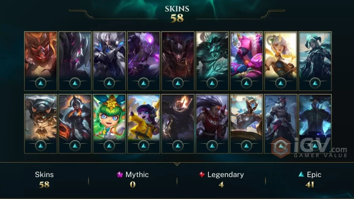 [NA] | 58 Skin | 92 Champ | Unranked | 180 RP | Email Access | 2025 Ready | 10819 BE | Honor 3 | Level 111