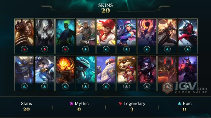 [NA] | 20 Skin | 46 Champ | Unranked | 127 RP | Email Access | 2025 Ready | 2965 BE | Honor 3 | Level 55