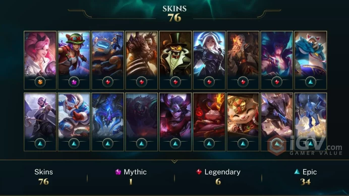 [NA] | 76 Skin | 119 Champ | Unranked | 102 RP | Email Access | 2025 Ready | 10849 BE | Honor 3 | Level 176