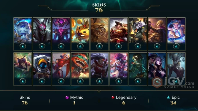 [NA] | 76 Skin | 119 Champ | Unranked | 102 RP | Email Access | 2025 Ready | 10849 BE | Honor 3 | Level 176
