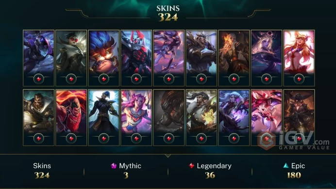 [D11] NA/EUW/OCE/JP/ 167 heroes / 324skins /  Instant Delivery/ Can change bound email and password/Can be transferred to any server