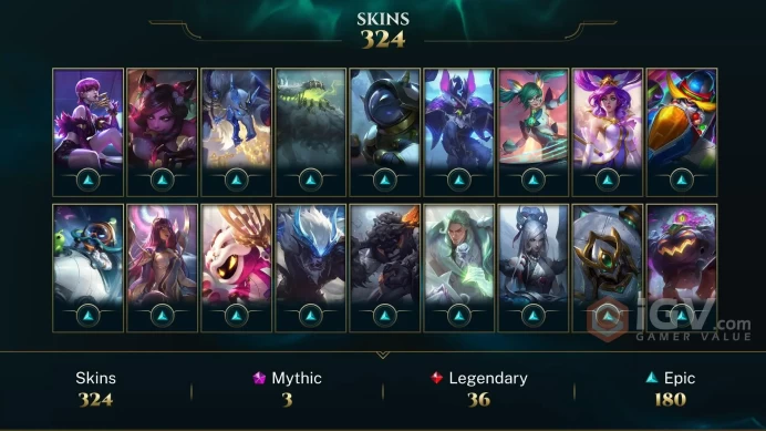 [D11] NA/EUW/OCE/JP/ 167 heroes / 324skins /  Instant Delivery/ Can change bound email and password/Can be transferred to any server