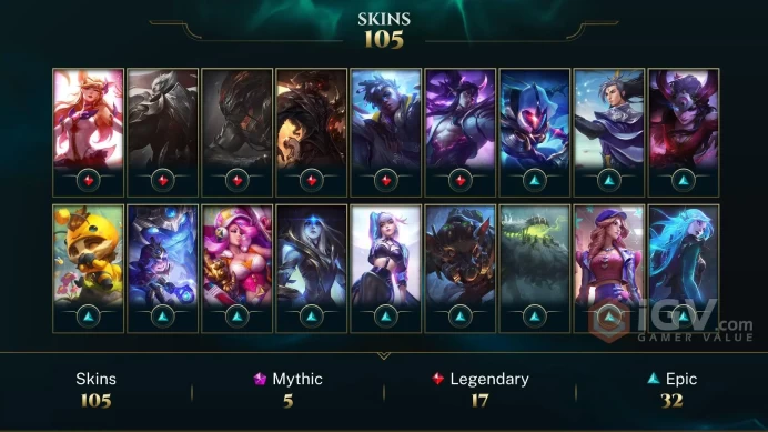 EUW EMAIL CHANGEABLE 87 CHAMPIONS 105 SKINS Prestige Blood Moon Aatrox 2X Prestige Firecracker Vayne 2X VICTORIOUS TRINDAMARE KOG'MAW