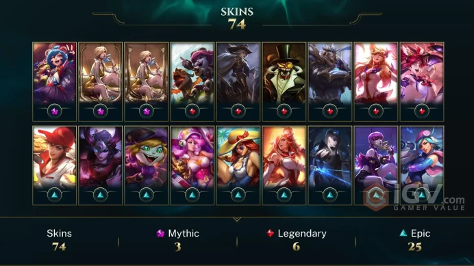 NA EMAIL CHANGEABLE 32 CHAMPIONS 74 SKINS 70 ME Prestige K/DA Evelynn 2X LAST PLAY 2024