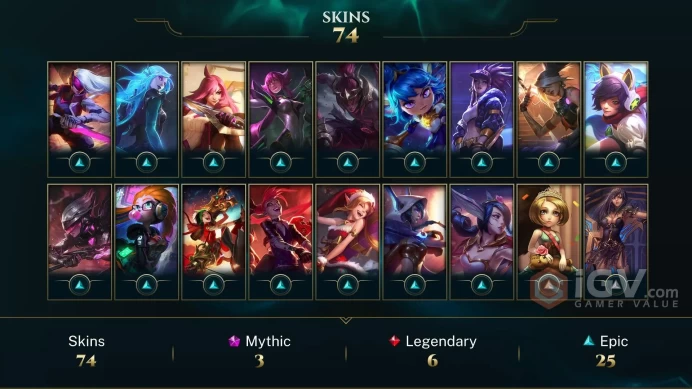 NA EMAIL CHANGEABLE 32 CHAMPIONS 74 SKINS 70 ME Prestige K/DA Evelynn 2X LAST PLAY 2024