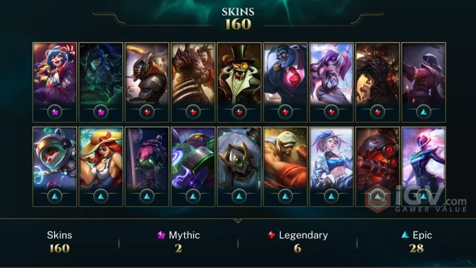 [D63] NA/EUW/OCE/JP/ 150 heroes / 160skins /  Instant Delivery/ Can change bound email and password/Can be transferred to any server
