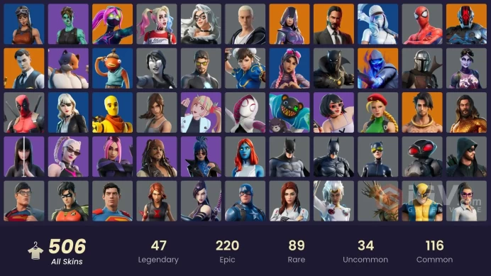  [PC/PSN/XBOX] 506 skins | Glow | Chun-Li | Lara Croft | Candy Axe |  133+ Competetive Items| Verve | Reaper Axe | Laugh It Up