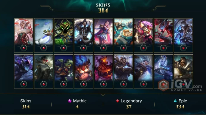 [D95] NA/EUW/OCE/JP/ 172 heroes / 314skins /  Instant Delivery/ Can change bound email and password/Can be transferred to any server