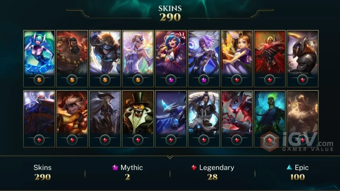 [D100] NA/EUW/OCE/JP/ 172 heroes / 290skins /  Instant Delivery/ Can change bound email and password/Can be transferred to any server
