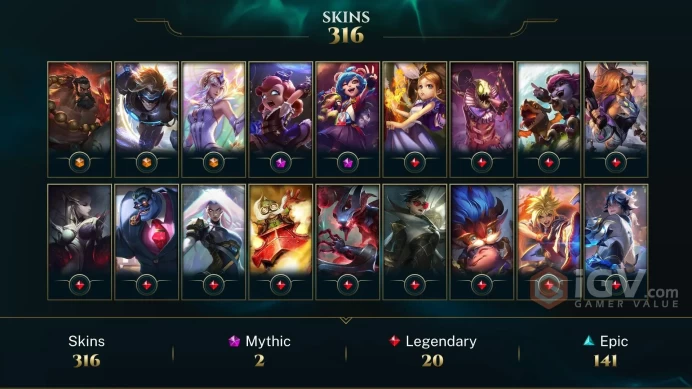 [D118] NA/EUW/OCE/JP/ 172 heroes / 316skins /  Instant Delivery/ Can change bound email and password/Can be transferred to any server